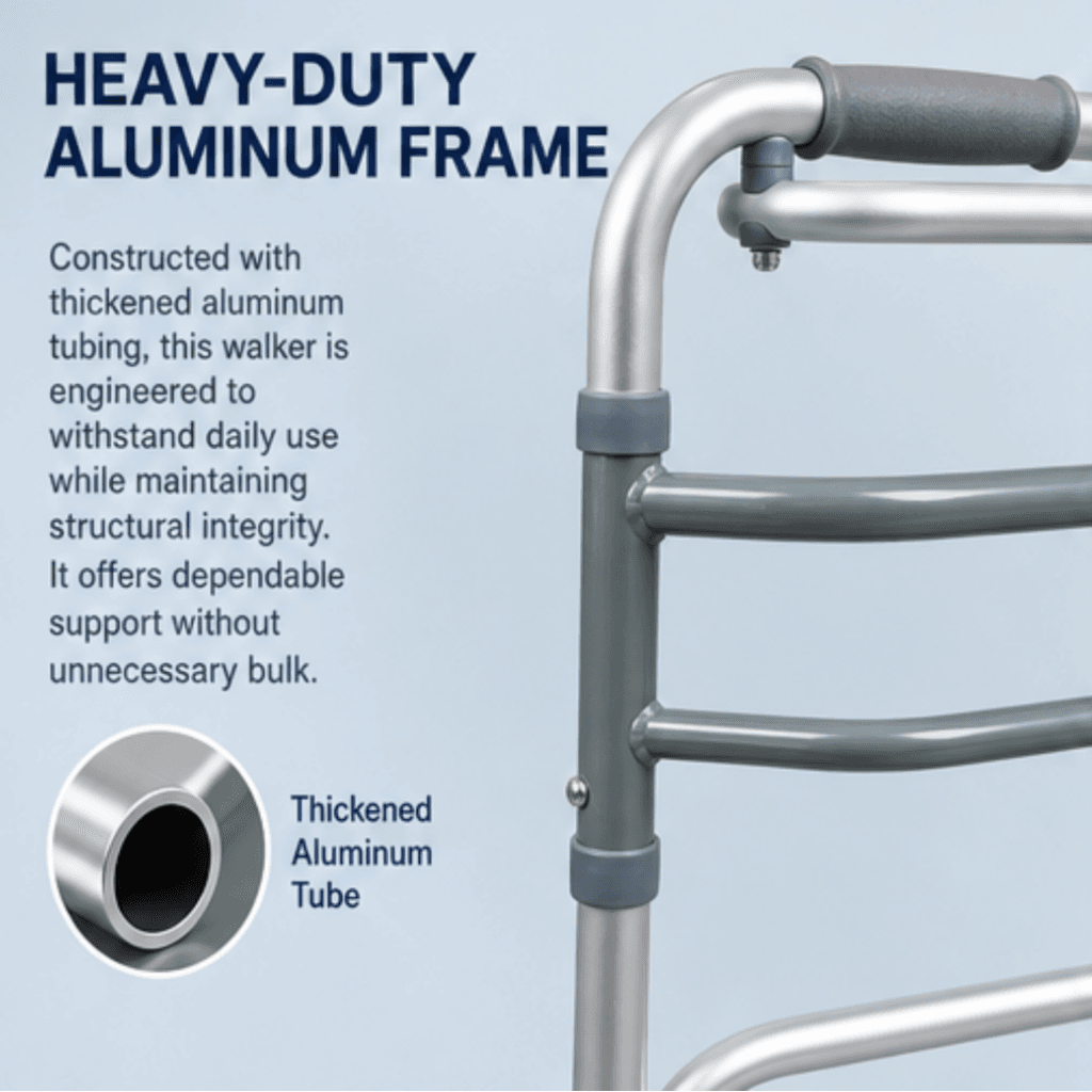 AndCare China Real Factory AC811L Aluminum Walker Aluminum Frame Highlight - 46×60cm, 77-94cm height, 2.2kg net - Amazon Hot Selling Supplier OEM Wholesale ISO 13485 CE FDA