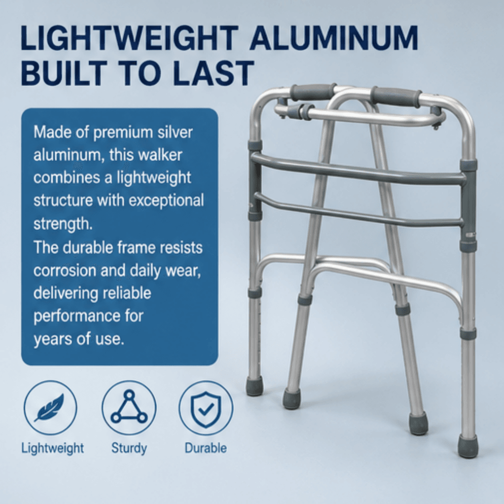 AndCare China Real Factory AC811L Aluminum Walker Lightweight Aluminum Frame - 46×60cm, 77-94cm height, 2.2kg net - Amazon Hot Selling Supplier OEM Wholesale ISO 13485 CE FDA