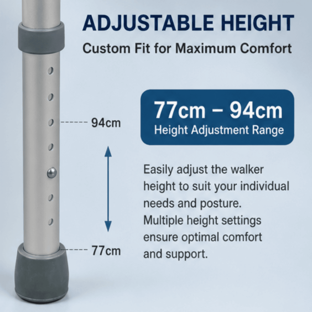 AndCare China Real Factory AC811L Aluminum Walker Non-Slip Rubber Tips - 46×60cm, 77-94cm height, 2.2kg net - Amazon Hot Selling Supplier OEM Wholesale ISO 13485 CE FDA