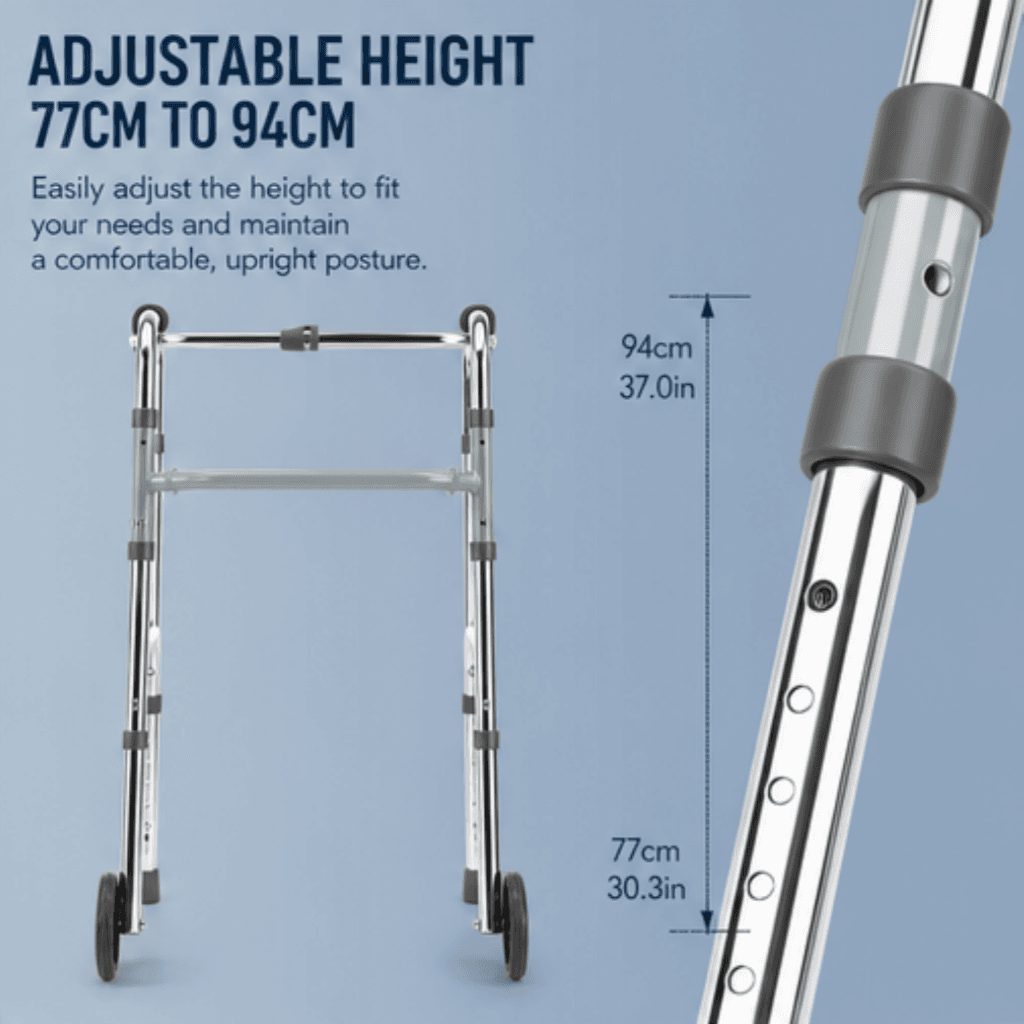 AndCare China Real Factory AC812L-5 Aluminum Walker with Wheels Adjustable Height - 48×60cm, 78-95cm height, 2.3kg net - Amazon Hot Selling Supplier OEM Wholesale ISO 13485 CE FDA