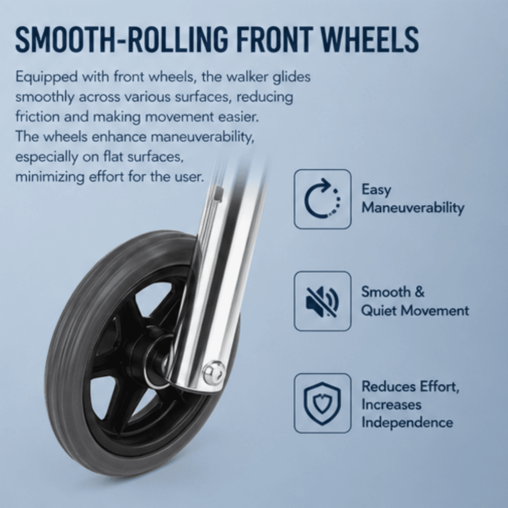 AndCare China Real Factory AC812L-5 Aluminum Walker with Wheels Smooth-Rolling Wheels - 48×60cm, 78-95cm height, 2.3kg net - Amazon Hot Selling Supplier OEM Wholesale ISO 13485 CE FDA