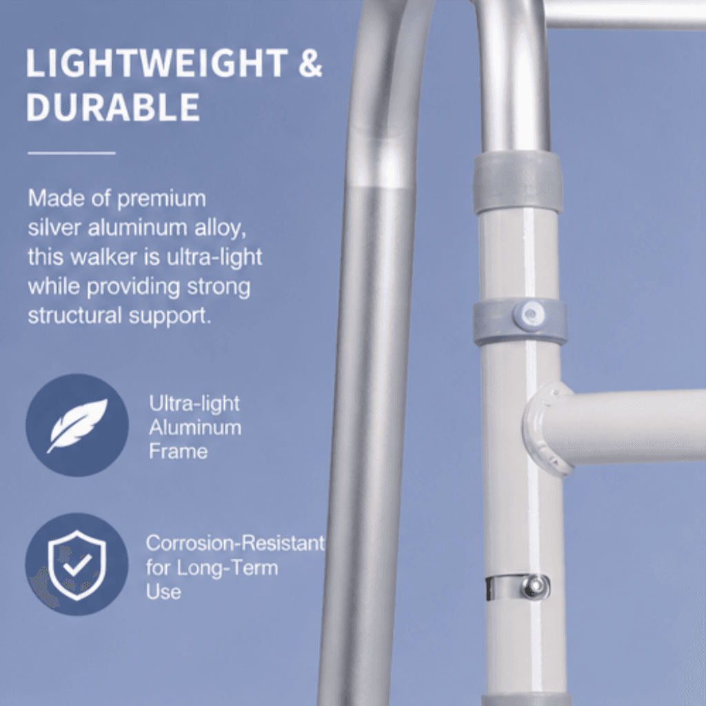 AndCare China Real Factory AC812L Aluminum Walker Lightweight Aluminum Frame - 52×60cm, 76-93.5cm height, 2.2kg net - Amazon Hot Selling Supplier OEM Wholesale ISO 13485 CE FDA