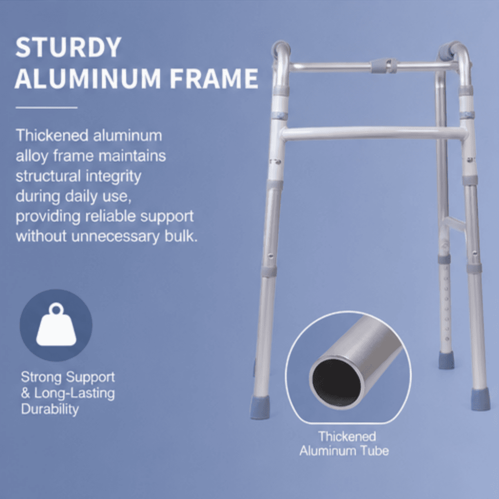 AndCare China Real Factory AC812L Aluminum Walker Sturdy Reinforced Frame - 52×60cm, 76-93.5cm height, 2.2kg net - Amazon Hot Selling Supplier OEM Wholesale ISO 13485 CE FDA