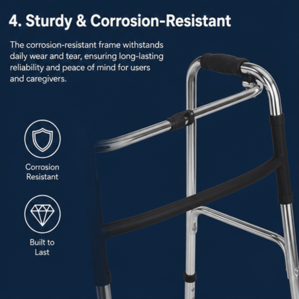 AndCare China Real Factory AC812LG-4 Aluminum Walker with Wheels Sturdy Reinforced Frame - 48×62cm, 78-95cm height, 2.3kg net - Amazon Hot Selling Supplier OEM Wholesale ISO 13485 CE FDA