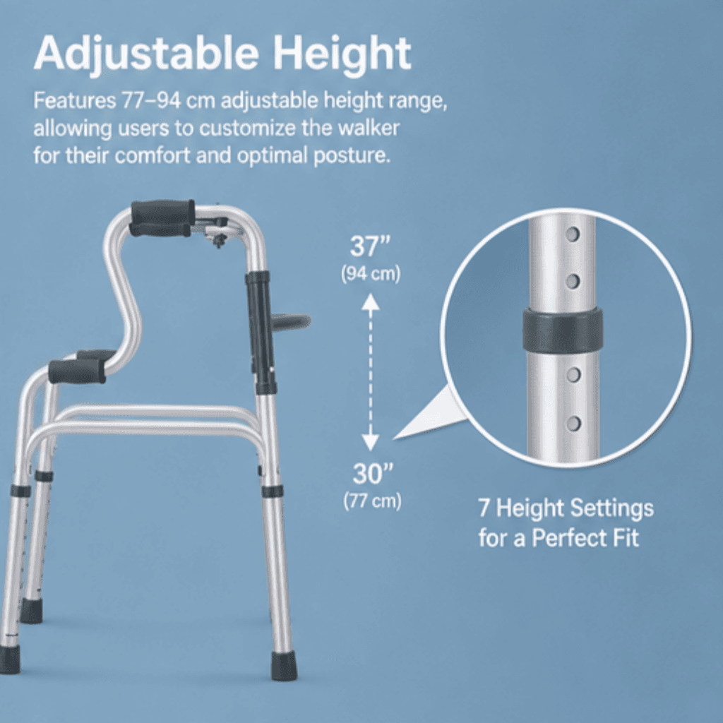AndCare China Real Factory AC816L-5 Aluminum Walker with Wheels Adjustable Height - 63×56cm, 74-92cm height, 2.3kg net - Amazon Hot Selling Supplier OEM Wholesale ISO 13485 CE FDA