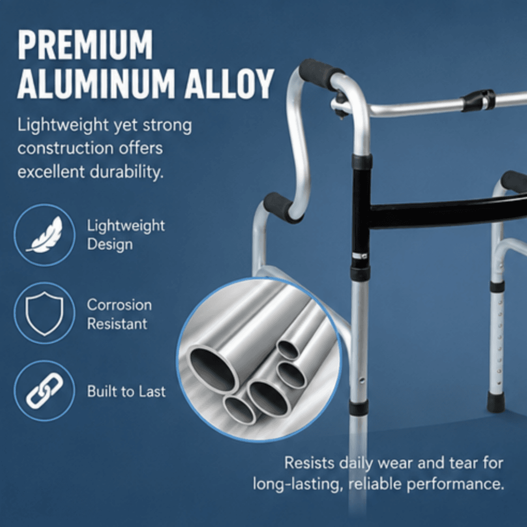 AndCare China Real Factory AC816L Aluminum Walker Adjustable Height - 46×60cm, 77-94cm height, 2.3kg net - Amazon Hot Selling Supplier OEM Wholesale ISO 13485 CE FDA