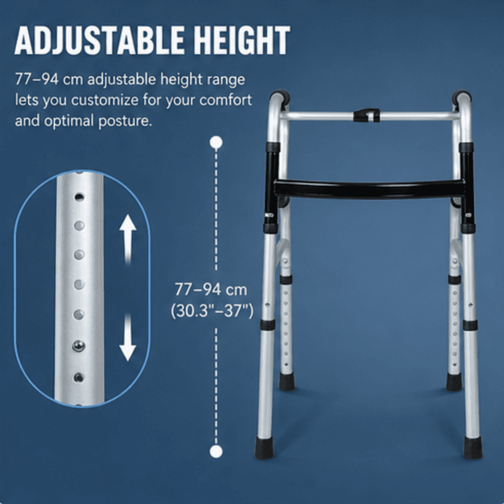 AndCare China Real Factory AC816L Aluminum Walker Sturdy Reinforced Frame - 46×60cm, 77-94cm height, 2.3kg net - Amazon Hot Selling Supplier OEM Wholesale ISO 13485 CE FDA