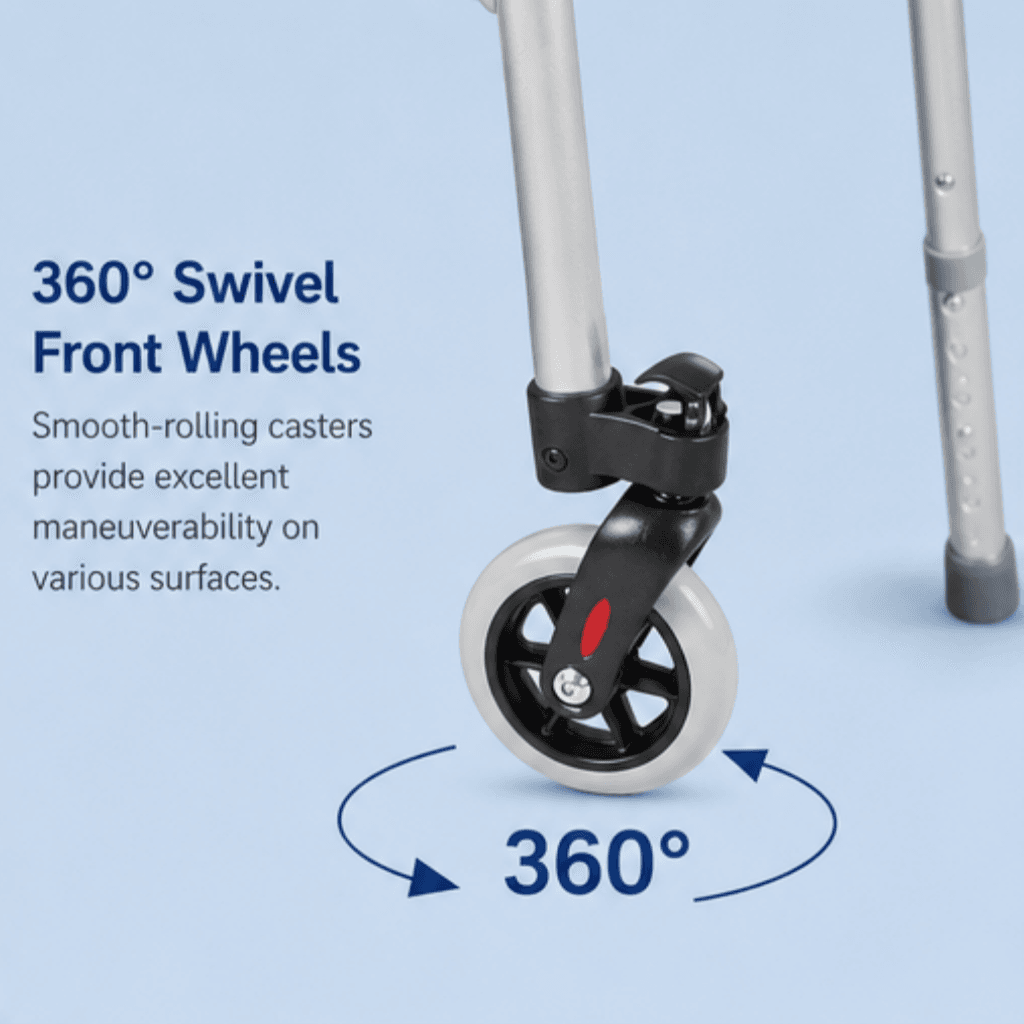 AndCare China Real Factory AC8211L Aluminum Reciprocal Walker 360° Swivel Wheels - 60×51cm, 77.5-95cm height, 2.8kg net - Amazon Hot Selling Supplier OEM Wholesale ISO 13485 CE FDA