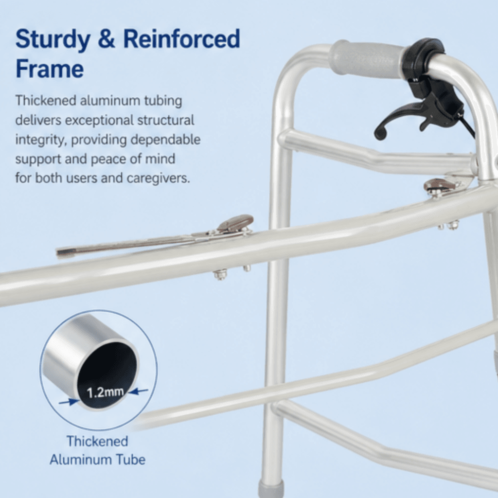 AndCare China Real Factory AC8211L Aluminum Reciprocal Walker Sturdy Reinforced Frame - 60×51cm, 77.5-95cm height, 2.8kg net - Amazon Hot Selling Supplier OEM Wholesale ISO 13485 CE FDA