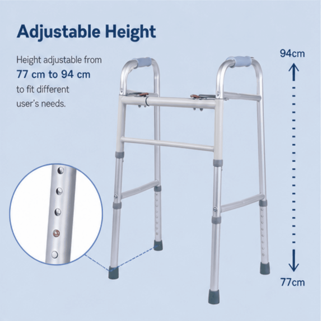 AndCare China Real Factory AC821L Aluminum Folding Walker Adjustable Height - 46×56cm, 72-89cm height, 2.5kg net - Amazon Hot Selling Supplier OEM Wholesale ISO 13485 CE FDA