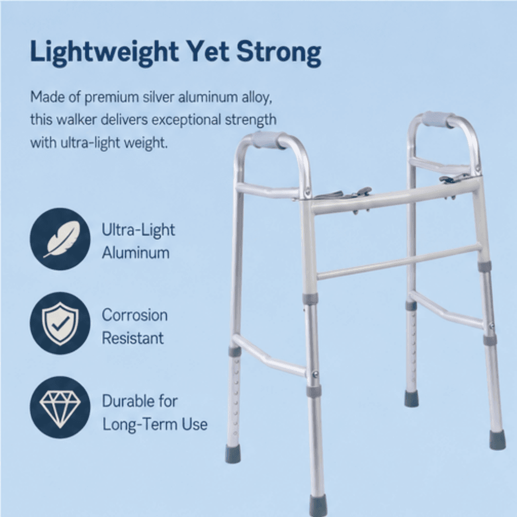 AndCare China Real Factory AC821L Aluminum Folding Walker Lightweight Aluminum Frame - 46×56cm, 72-89cm height, 2.5kg net - Amazon Hot Selling Supplier OEM Wholesale ISO 13485 CE FDA