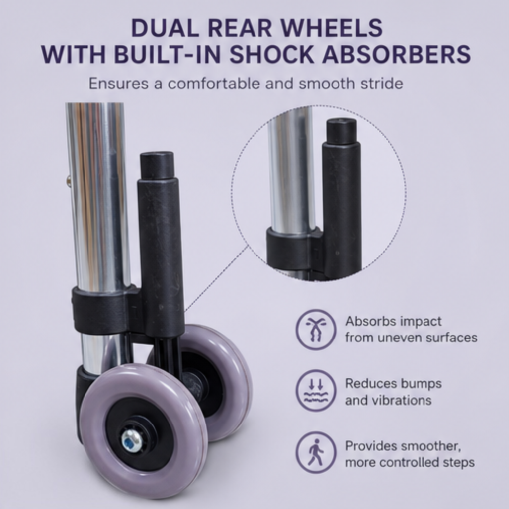 AndCare China Real Factory AC821LG-3 Dual Rear Wheels Built-In Shock Absorbers Walker Amazon Hot Selling Supplier Manufacturer OEM Wholesale ISO 13485 CE FDA