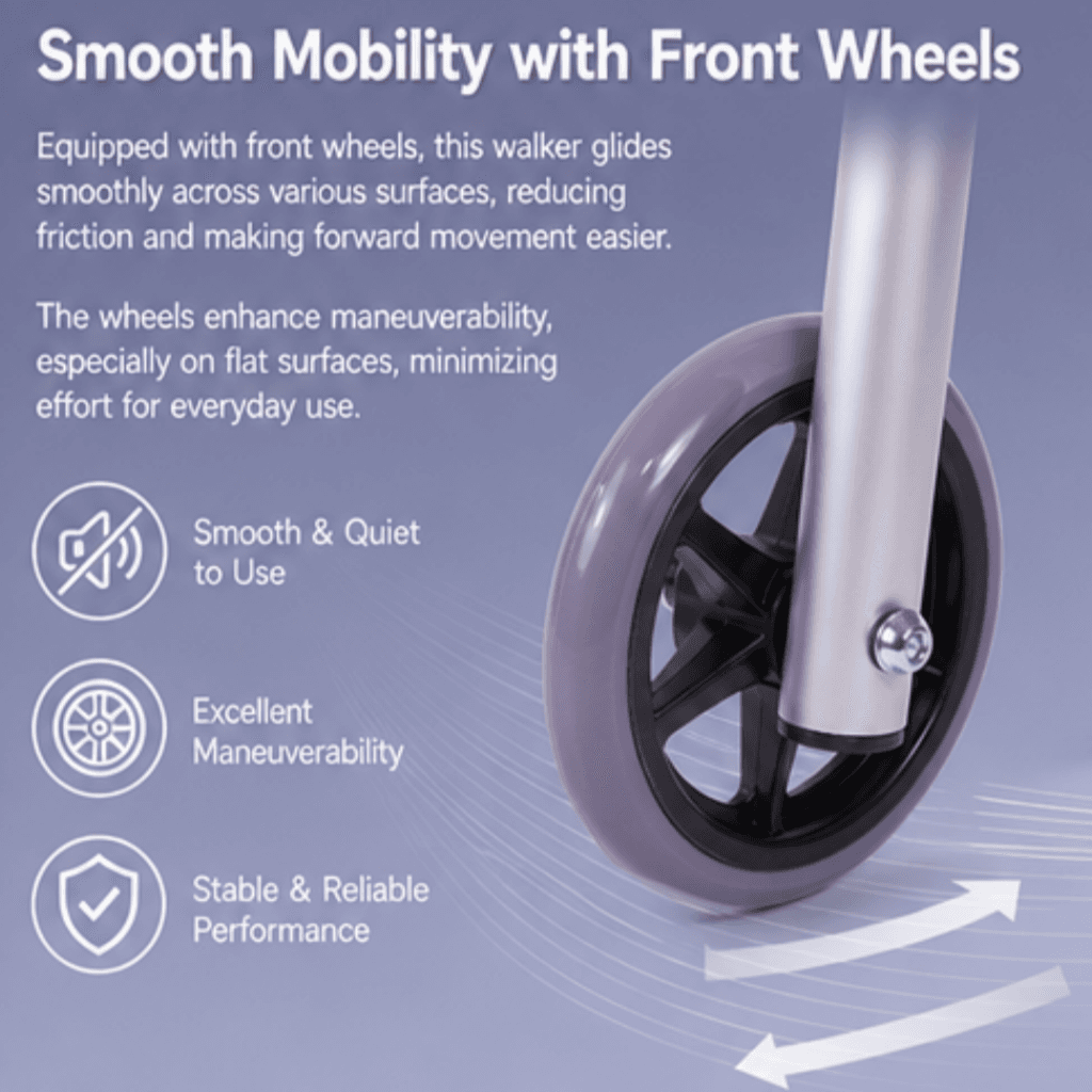 AndCare China Real Factory AC8242L Aluminum Walker with Front Wheels Smooth-Rolling Wheels - 61×63cm, 83-90.5cm height, 1.9kg net - Amazon Hot Selling Supplier OEM Wholesale ISO 13485 CE FDA