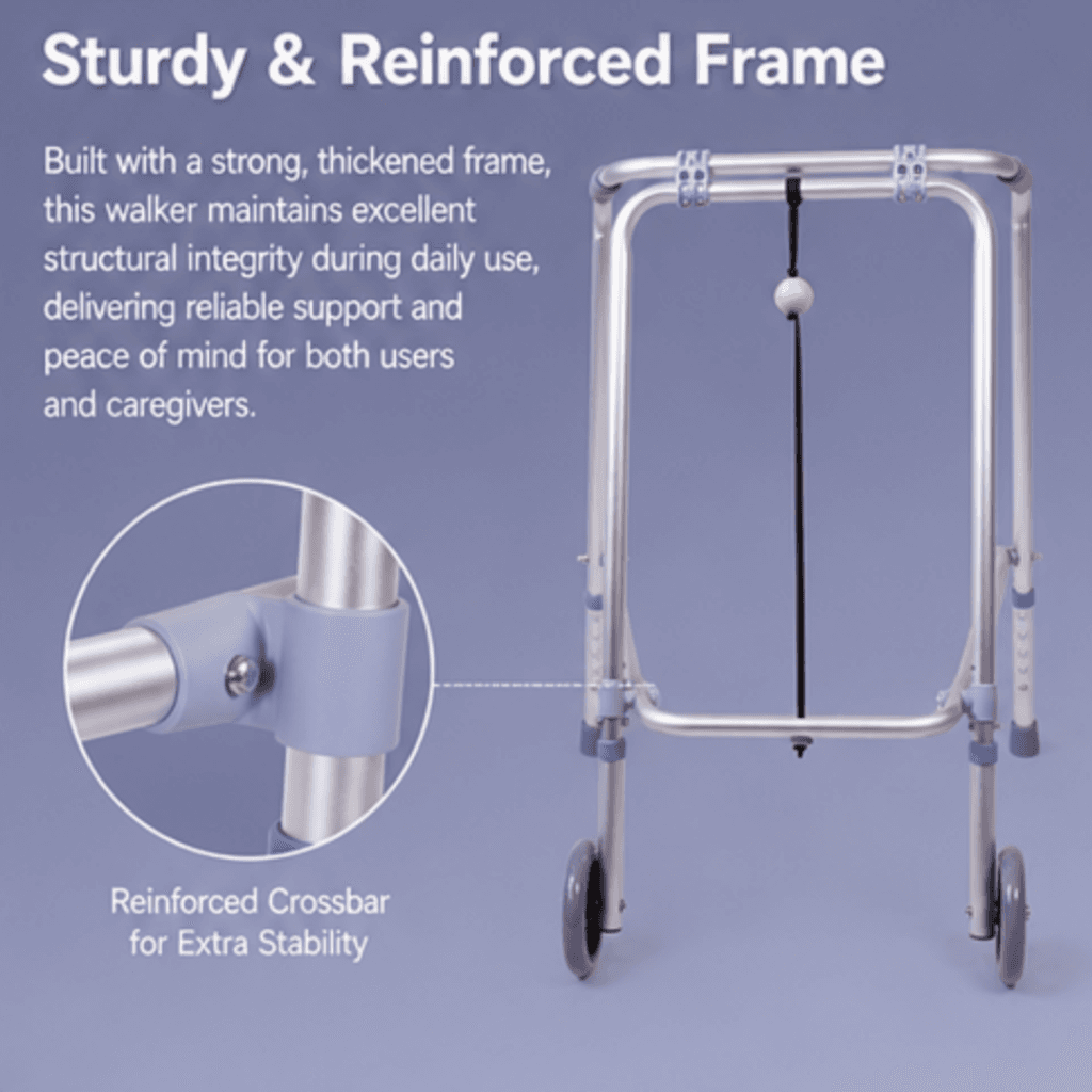 AndCare China Real Factory AC8242L Aluminum Walker with Front Wheels Sturdy Reinforced Frame - 61×63cm, 83-90.5cm height, 1.9kg net - Amazon Hot Selling Supplier OEM Wholesale ISO 13485 CE FDA