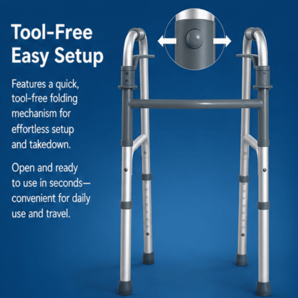 AndCare China Real Factory AC829L Aluminum Fixed Walker Tool-Free Setup - 58×47cm, fixed height 78-95cm, 2.5kg net - Amazon Hot Selling Supplier OEM Wholesale ISO 13485 CE FDA