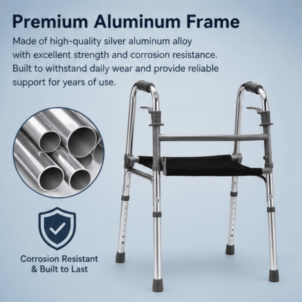 AndCare China Real Factory AC829L1 Aluminum Fixed Walker with Storage Feature Highlight - 58×47cm, fixed height 78-95cm, 5.2kg net - Amazon Hot Selling Supplier OEM Wholesale ISO 13485 CE FDA