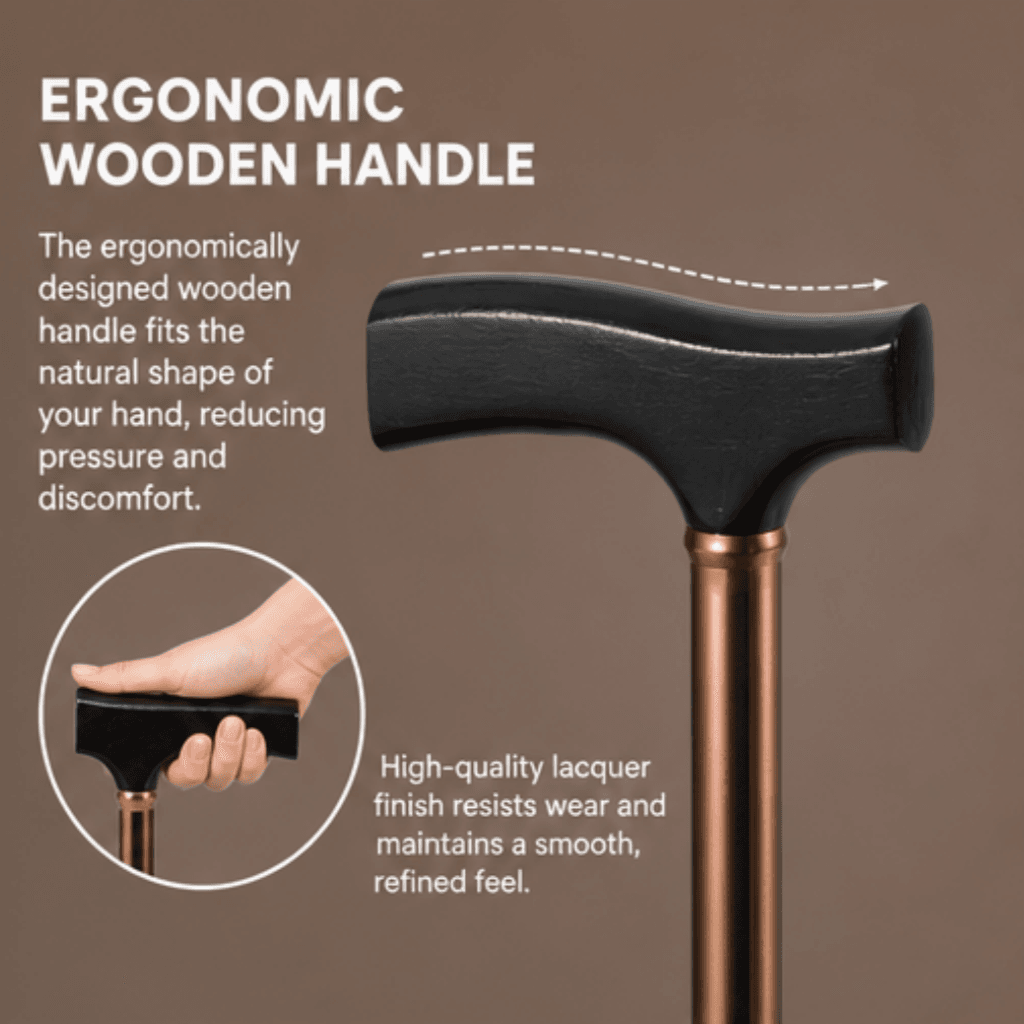 AndCare AC833L China Real Factory Aluminum Walking Cane Ergonomic Wooden Handle Amazon Hot Selling Supplier Manufacturer OEM Wholesale ISO 13485 CE FDA