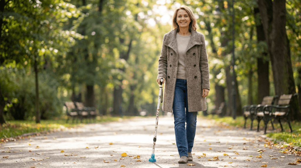 AndCare AC833L3 China Real Factory Aluminum Walking Cane Garden Path Outdoor Walking Scene Amazon Hot Selling Supplier OEM Wholesale ISO 13485 CE FDA