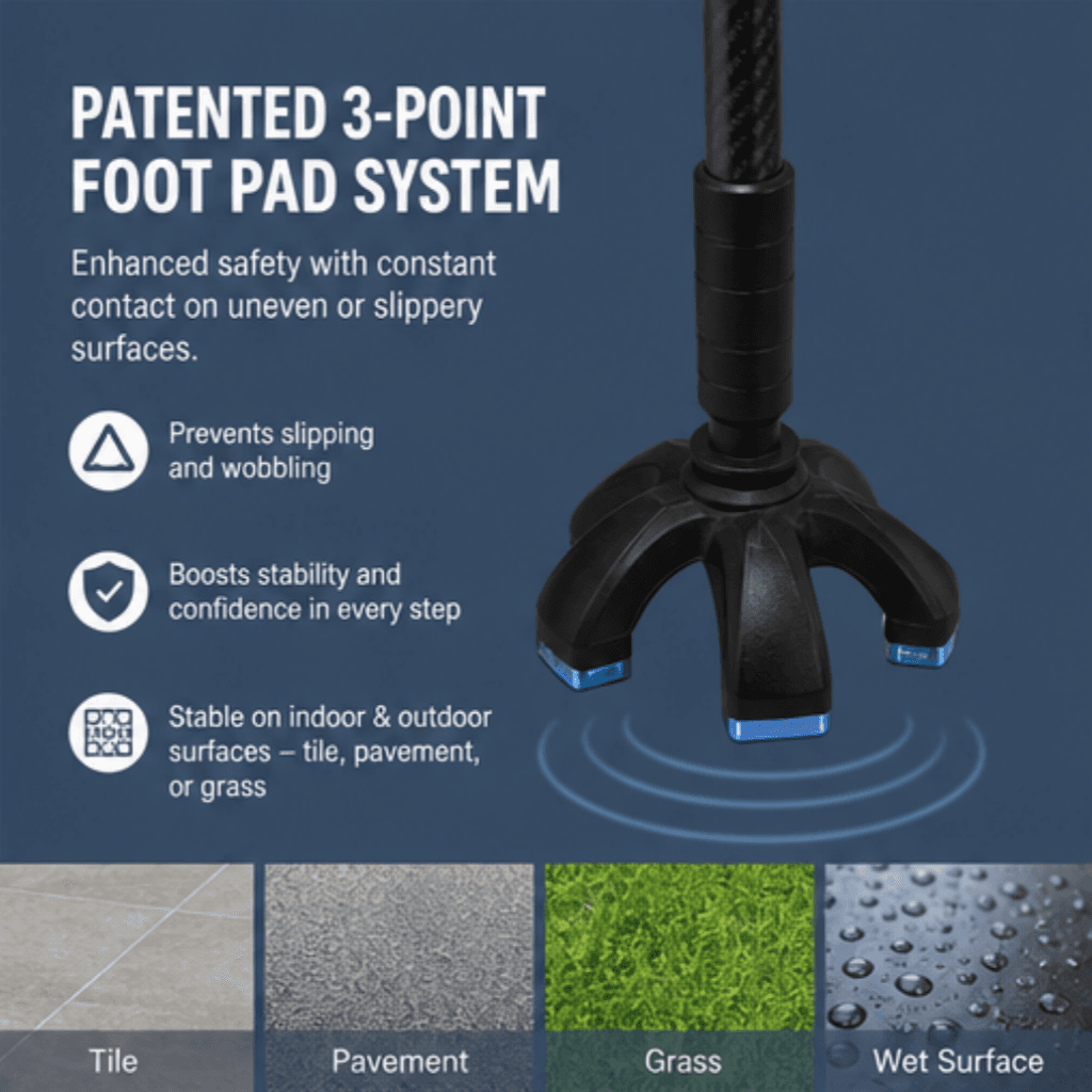AndCare China Real Factory AC836T Carbon Fiber Walking Cane Patented 3-Point Foot Pad System Amazon Hot Selling Supplier Manufacturer OEM Wholesale ISO 13485 CE FDA