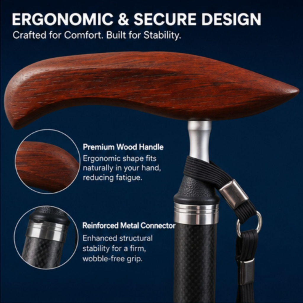 AndCare AC837T China Real Factory Carbon Fiber Walking Cane with Wood Handle Premium Solid Wood Handle Amazon Hot Selling Supplier Manufacturer OEM Wholesale ISO 13485 CE FDA