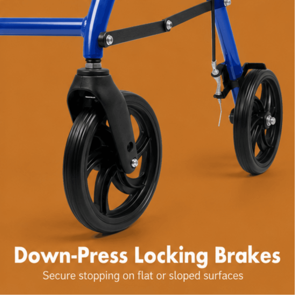 AndCare China Real Factory AC861 down-press locking brake system detail Steel Rollator Amazon Hot Selling Supplier OEM Wholesale ISO 13485 CE FDA