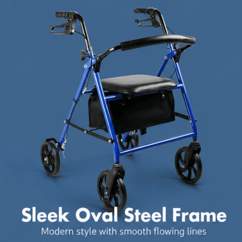 AndCare China Real Factory AC861 sleek oval steel frame rollator overview Steel Rollator Amazon Hot Selling Supplier OEM Wholesale ISO 13485 CE FDA