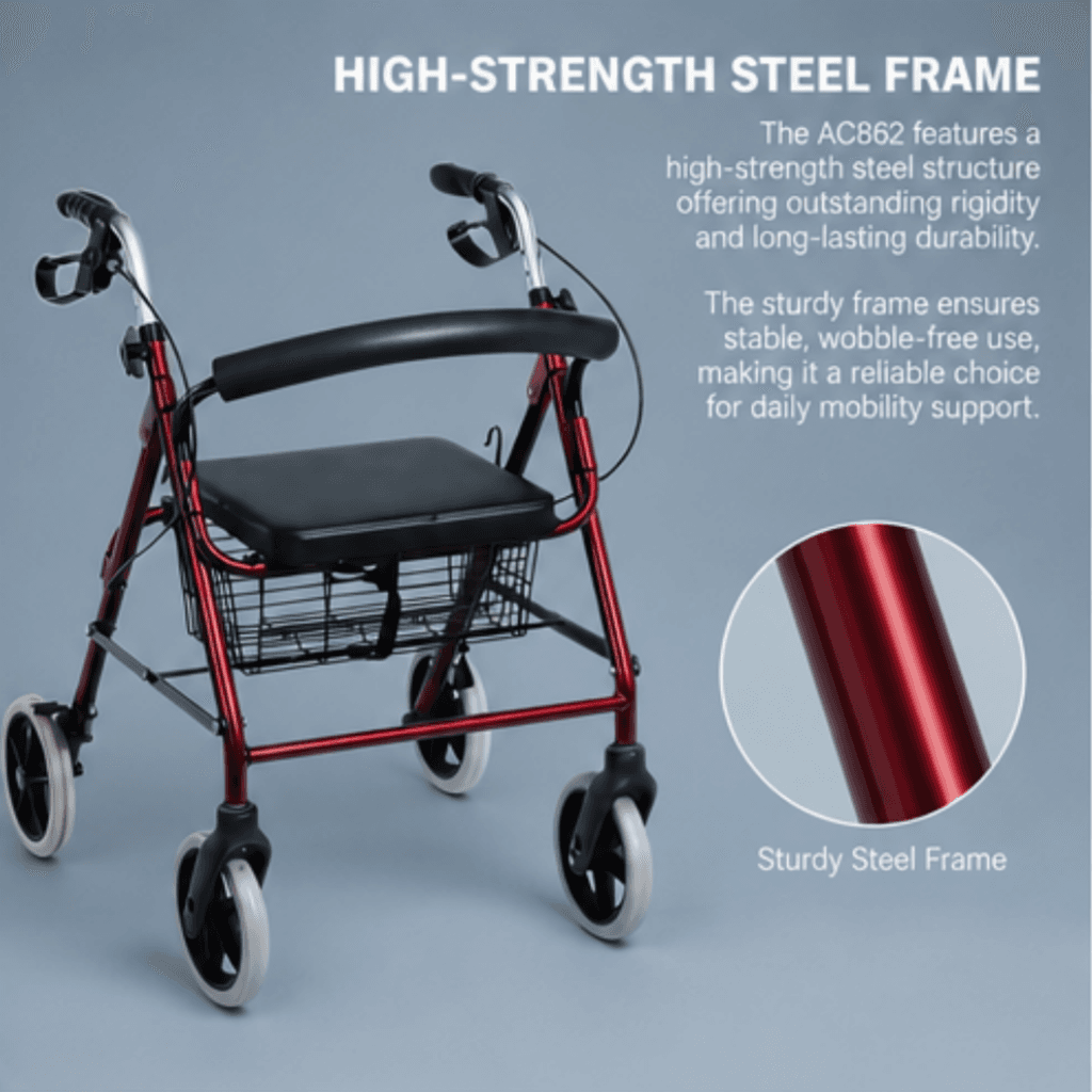 AndCare China Real Factory AC862 ergonomic handle with loop brake Steel Rollator Amazon Hot Selling Supplier OEM Wholesale ISO 13485 CE FDA