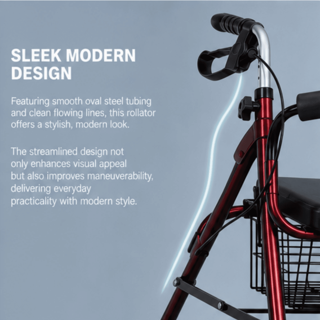 AndCare China Real Factory AC862 red steel rollator with shopping basket Steel Rollator Amazon Hot Selling Supplier OEM Wholesale ISO 13485 CE FDA