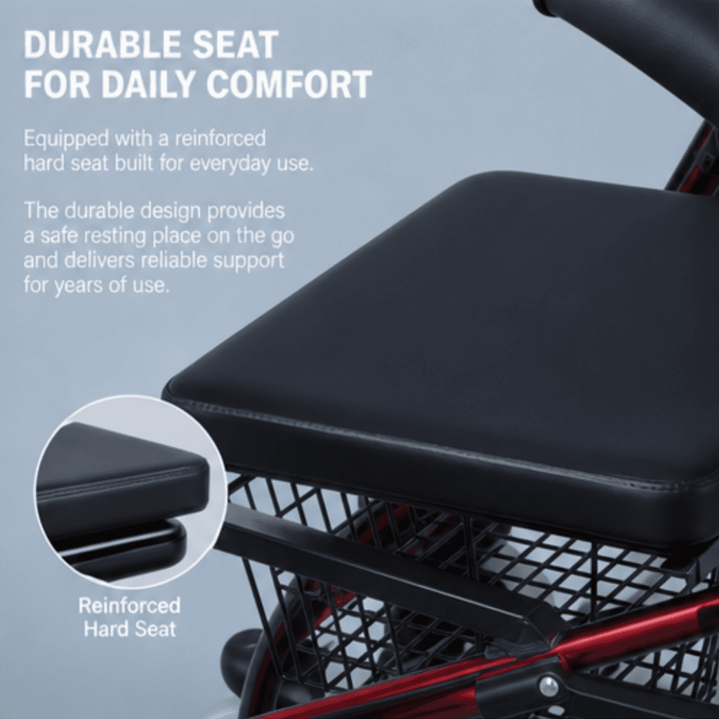AndCare China Real Factory AC862 reinforced leather seat for comfortable rest Steel Rollator Amazon Hot Selling Supplier OEM Wholesale ISO 13485 CE FDA