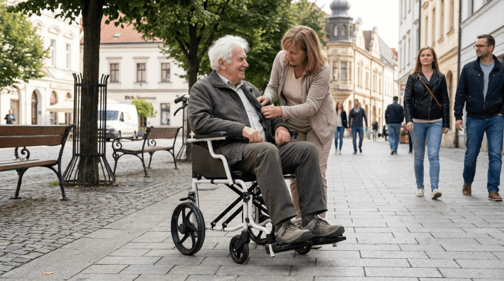 AndCare China Real Factory AC863-12 elderly travel scene with lightweight steel manual wheelchair Steel Lightweight Manual Wheelchair Amazon Hot Selling Supplier OEM Wholesale ISO 13485 CE FDA