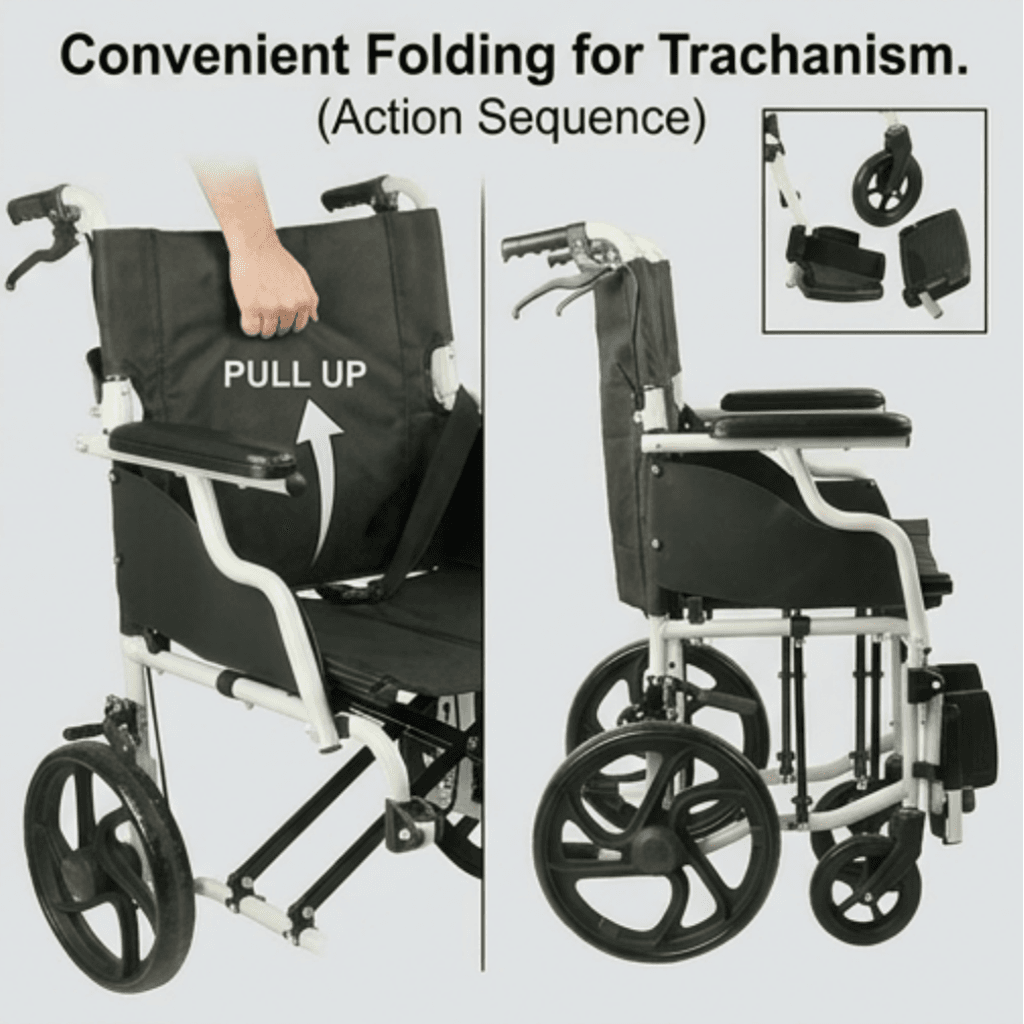 AndCare China Real Factory AC863-12 ultra-compact folding 24cm for travel and storage Steel Lightweight Manual Wheelchair Amazon Hot Selling Supplier OEM Wholesale ISO 13485 CE FDA