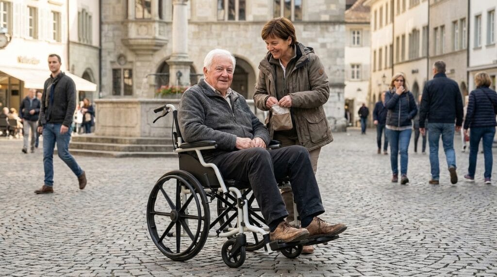 AndCare China Real Factory AC863-20B elderly using lightweight steel manual wheelchair outdoor scene Steel Lightweight Manual Wheelchair Amazon Hot Selling Supplier OEM Wholesale ISO 13485 CE FDA