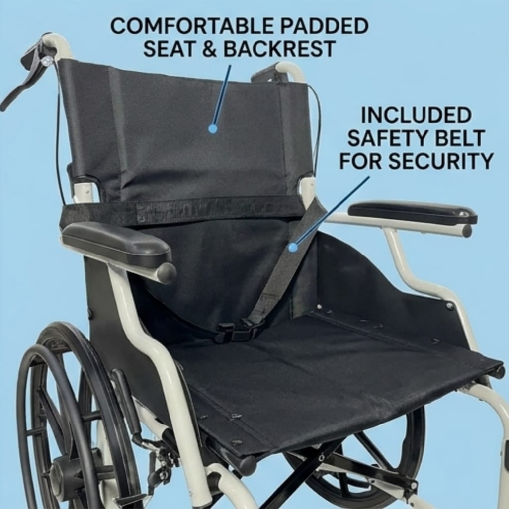 AndCare China Real Factory AC863-20B folding design and black mesh fabric cushion Steel Lightweight Manual Wheelchair Amazon Hot Selling Supplier OEM Wholesale ISO 13485 CE FDA