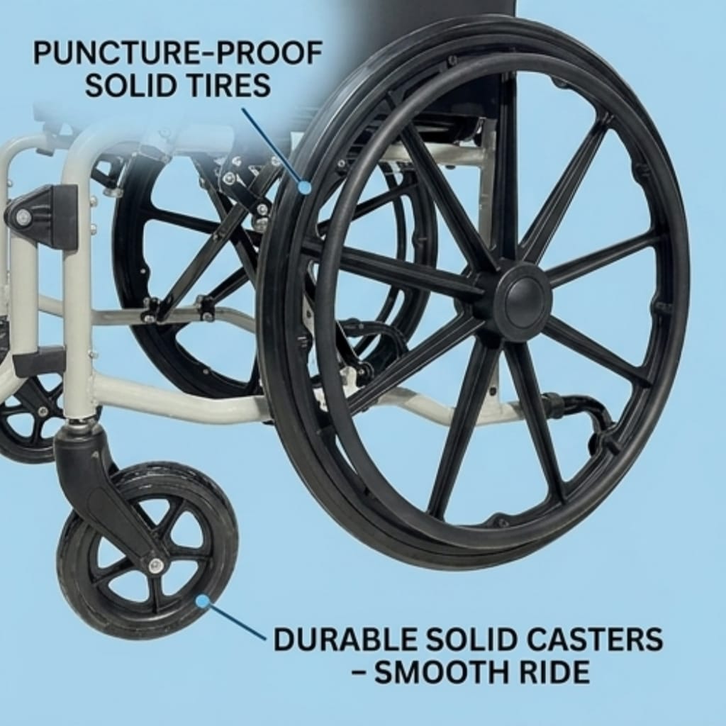 AndCare China Real Factory AC863-20B steel lightweight manual wheelchair 20-inch PU rear with brake Steel Lightweight Manual Wheelchair Amazon Hot Selling Supplier OEM Wholesale ISO 13485 CE FDA