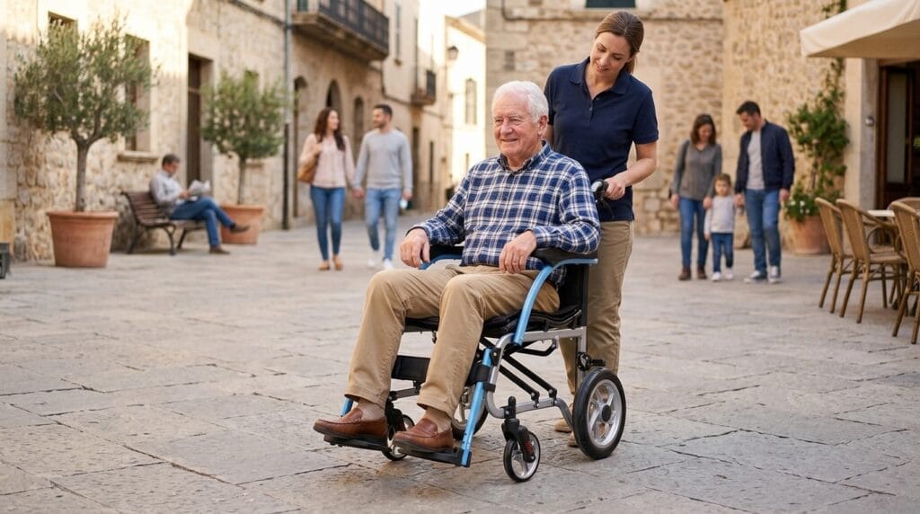 AndCare China Real Factory AC8632L-12 caregiver transporting with aluminum transport wheelchair Aluminum Lightweight Transport Wheelchair Amazon Hot Selling Supplier OEM Wholesale ISO 13485 CE FDA