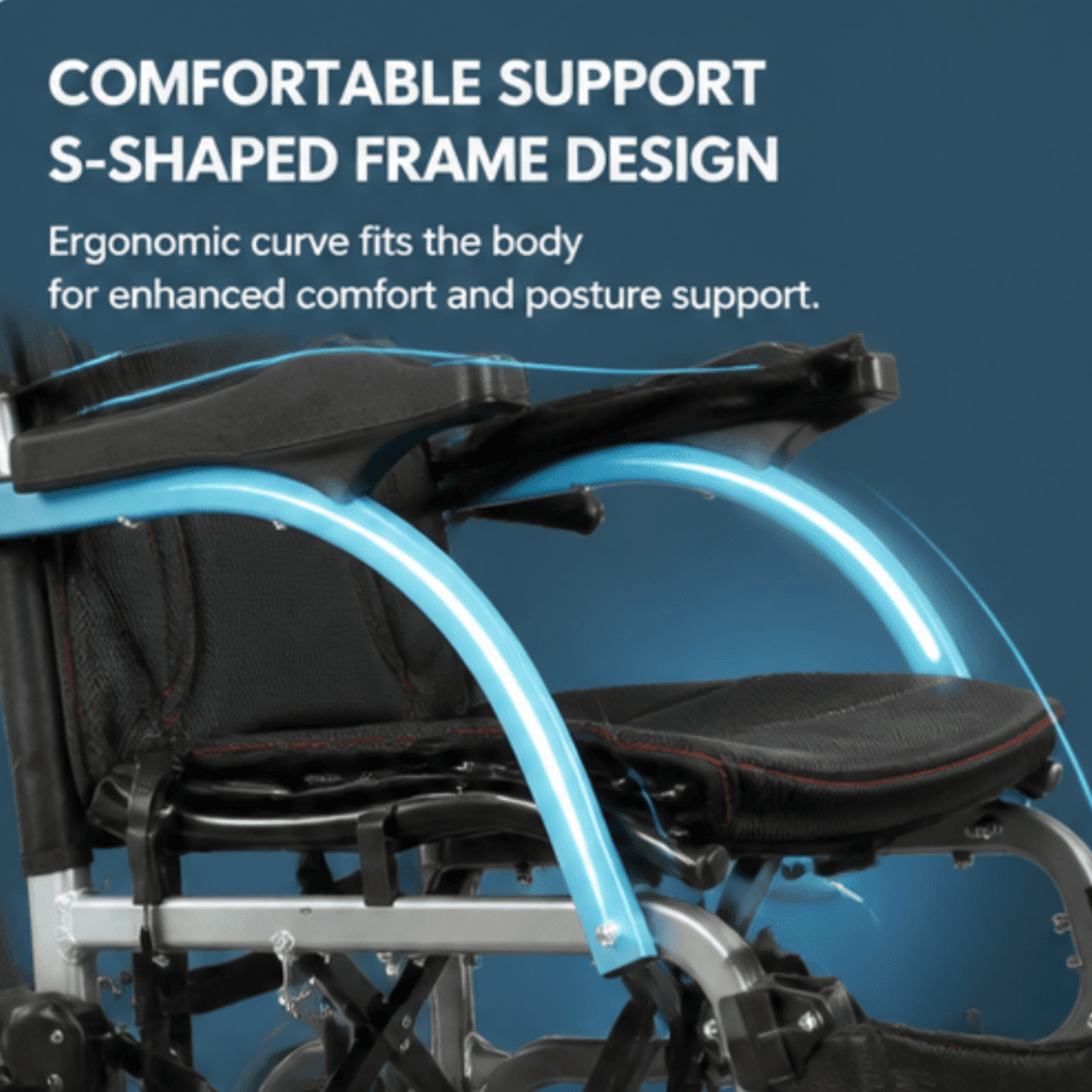AndCare China Real Factory AC8632L-12 compact folding 28cm for transport storage Aluminum Lightweight Transport Wheelchair Amazon Hot Selling Supplier OEM Wholesale ISO 13485 CE FDA