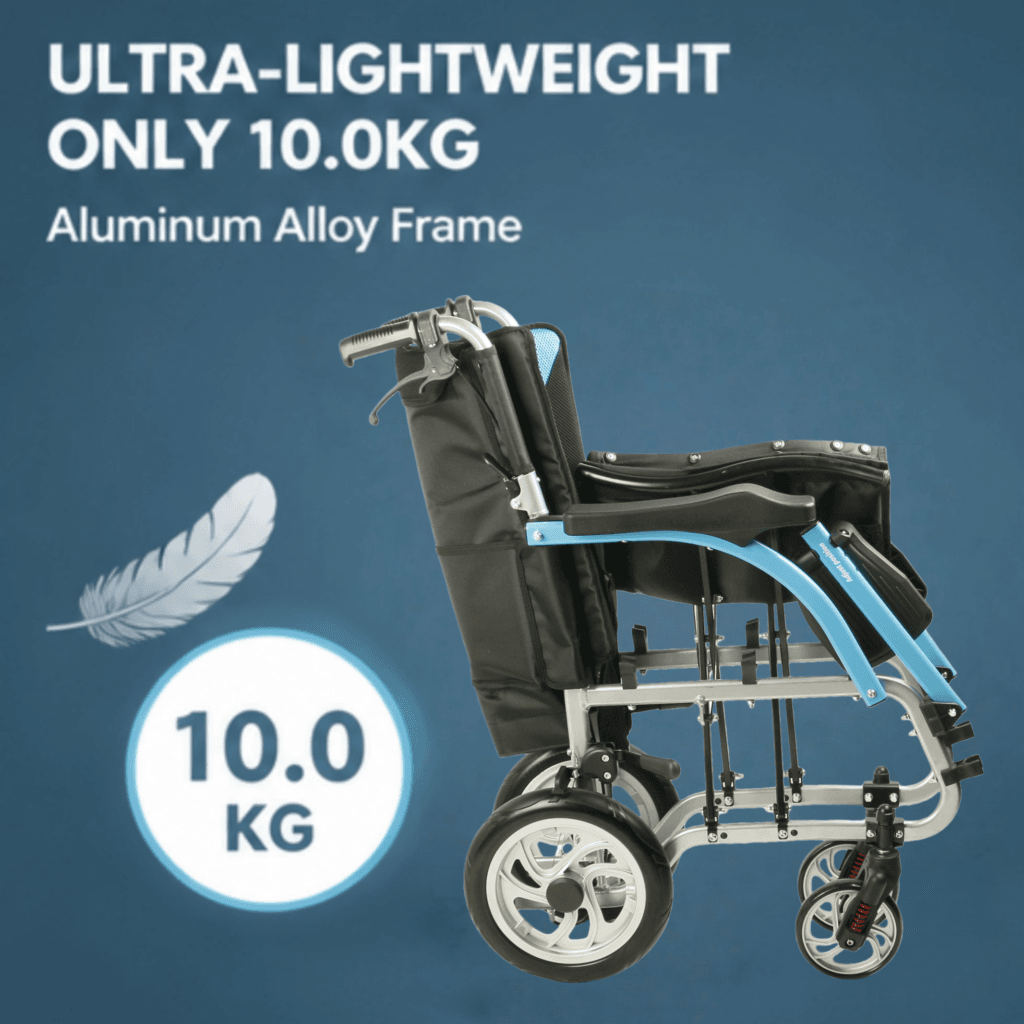 AndCare China Real Factory AC8632L-12 multi-angle view aluminum transport wheelchair Aluminum Lightweight Transport Wheelchair Amazon Hot Selling Supplier OEM Wholesale ISO 13485 CE FDA