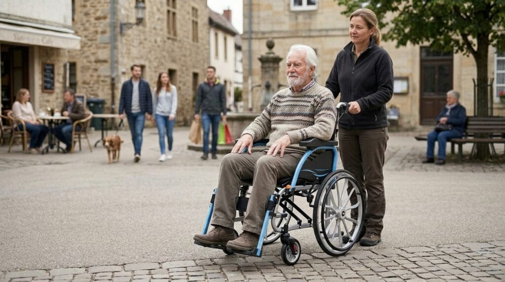 AndCare China Real Factory AC8632L2-20B elderly outdoor scene with aluminum spray blue manual wheelchair Aluminum Lightweight Manual Wheelchair Amazon Hot Selling Supplier OEM Wholesale ISO 13485 CE FDA