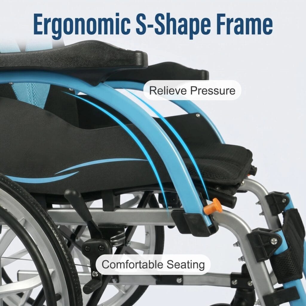 AndCare China Real Factory AC8632L2-20B multi-angle view aluminum spray blue wheelchair Aluminum Lightweight Manual Wheelchair Amazon Hot Selling Supplier OEM Wholesale ISO 13485 CE FDA