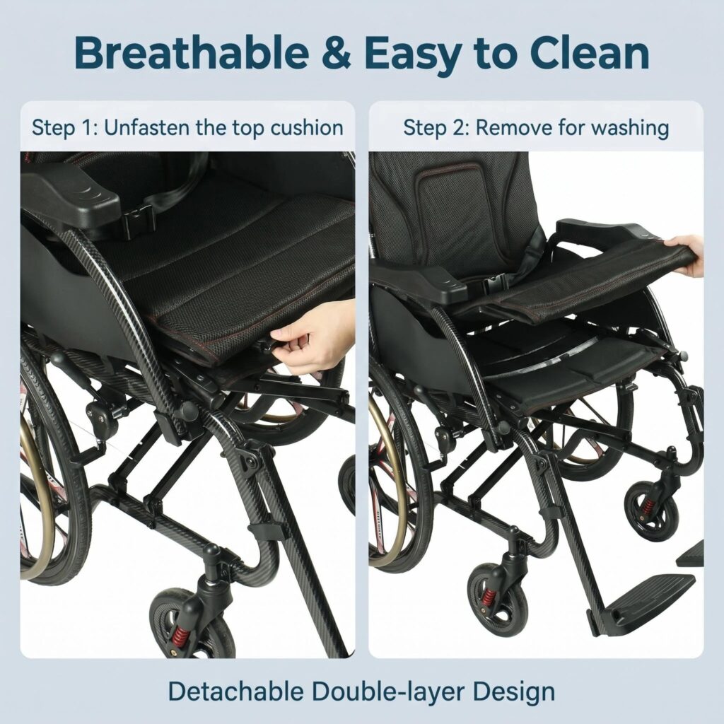 AndCare China Real Factory AC8632L2-20M aluminum-magnesium alloy lightweight wheelchair carbon fiber print Aluminum-Magnesium Alloy Lightweight Wheelchair Amazon Hot Selling Supplier OEM Wholesale ISO 13485 CE FDA