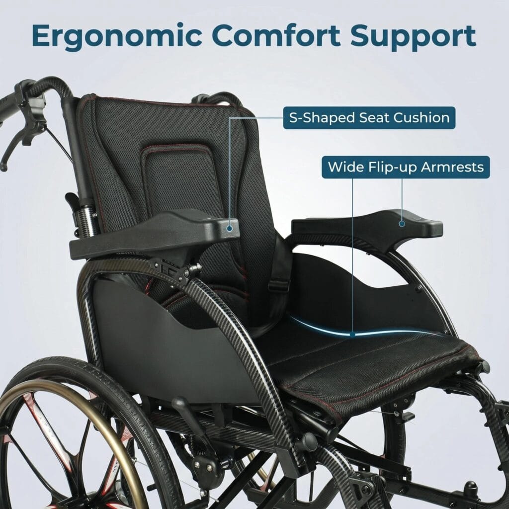 AndCare China Real Factory AC8632L2-20M black mesh fabric and hydrographic print frame Aluminum-Magnesium Alloy Lightweight Wheelchair Amazon Hot Selling Supplier OEM Wholesale ISO 13485 CE FDA