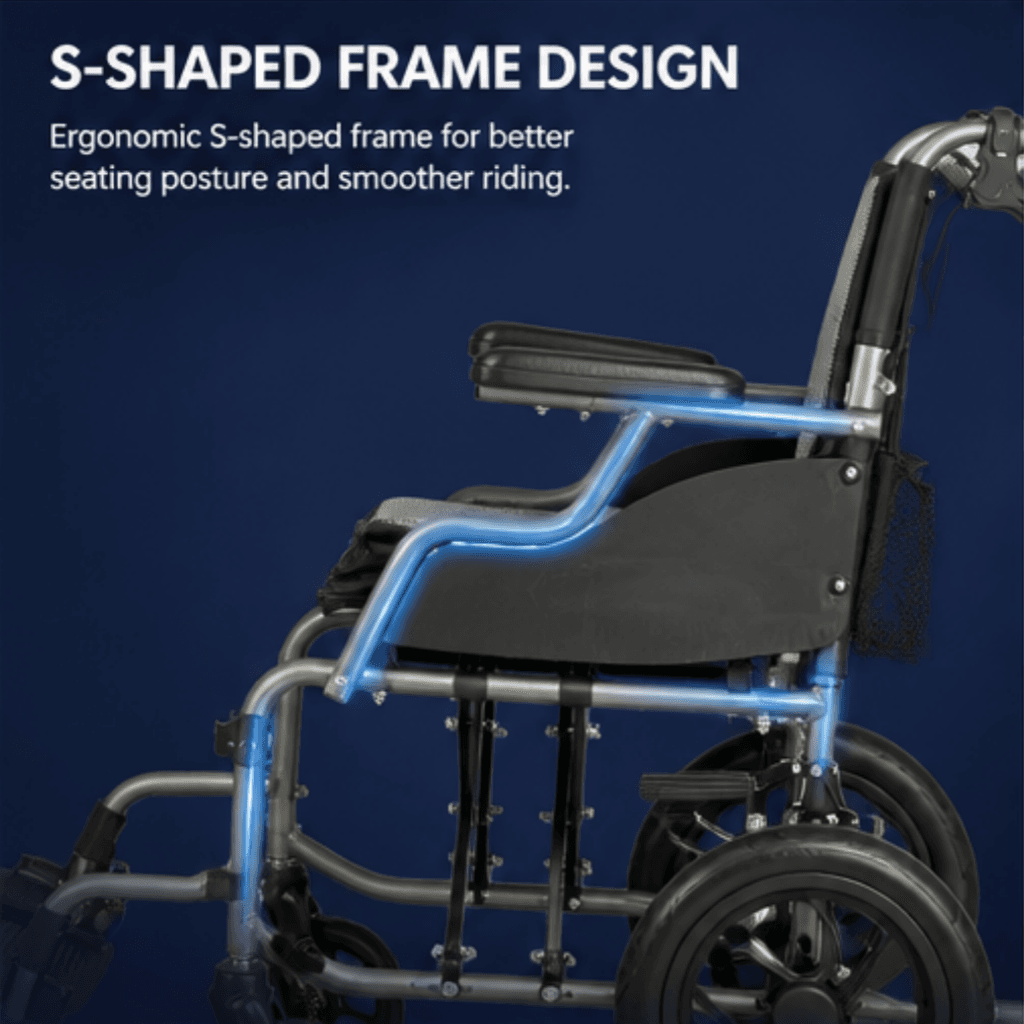 AndCare China Real Factory AC863L-12 compact folding 26cm transport design Aluminum Manual Transport Wheelchair Amazon Hot Selling Supplier OEM Wholesale ISO 13485 CE FDA