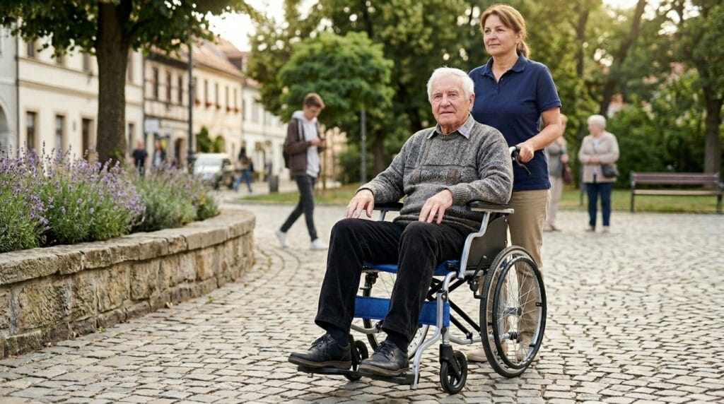 AndCare China Real Factory AC863L-20 elderly outdoor scene with aluminum manual wheelchair blue Aluminum Manual Wheelchair Amazon Hot Selling Supplier OEM Wholesale ISO 13485 CE FDA
