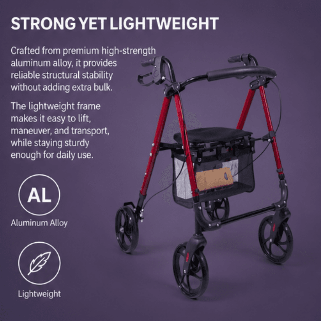 AndCare China Real Factory AC8761L mesh seat and breathable backrest Aluminum Rollator Amazon Hot Selling Supplier OEM Wholesale ISO 13485 CE FDA