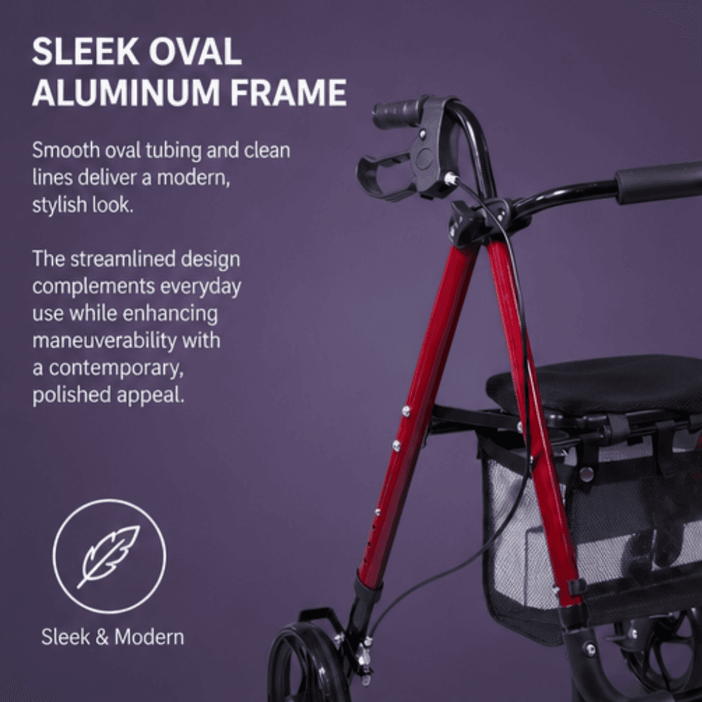 AndCare China Real Factory AC8761L sleek oval aluminum modern frame Aluminum Rollator Amazon Hot Selling Supplier OEM Wholesale ISO 13485 CE FDA