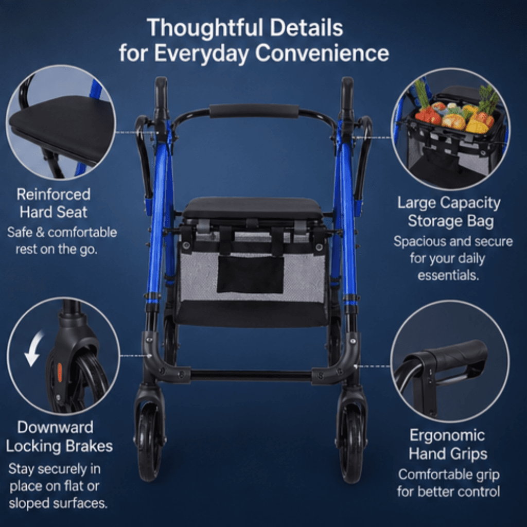 AndCare China Real Factory AC8761L2 ergonomic armrest pads and grip Aluminum Rollator Amazon Hot Selling Supplier OEM Wholesale ISO 13485 CE FDA