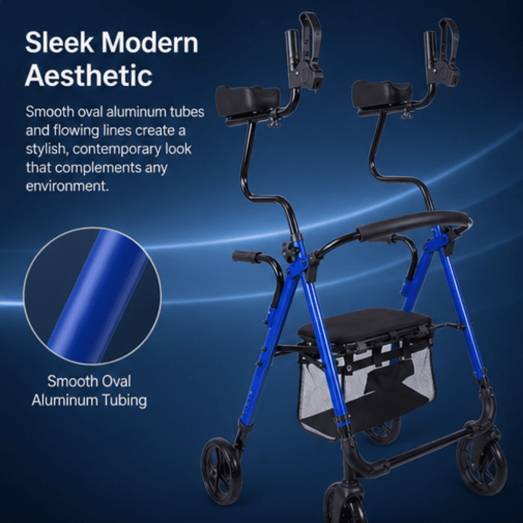 AndCare China Real Factory AC8761L2 mesh storage basket under seat Aluminum Rollator Amazon Hot Selling Supplier OEM Wholesale ISO 13485 CE FDA