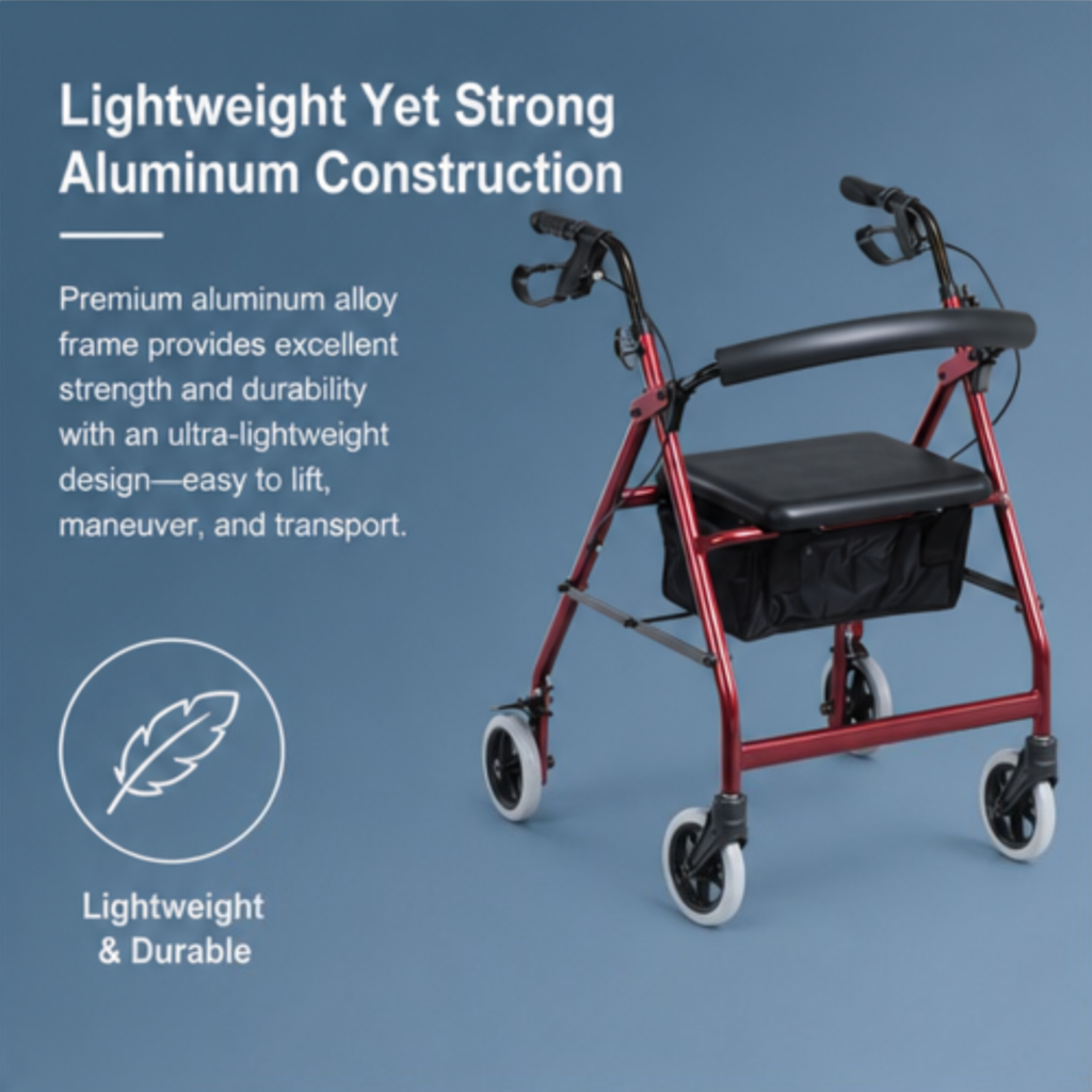 AndCare China Real Factory AC881L down-press locking brake for safety Aluminum Rollator Amazon Hot Selling Supplier OEM Wholesale ISO 13485 CE FDA