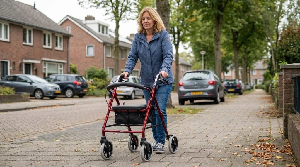AndCare China Real Factory AC881L elderly woman walking with rollator outdoors Aluminum Rollator Amazon Hot Selling Supplier OEM Wholesale ISO 13485 CE FDA
