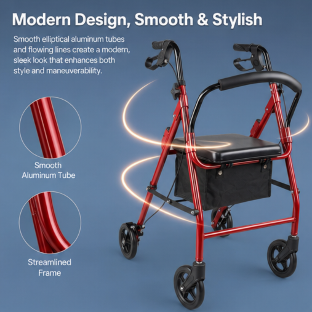 AndCare China Real Factory AC882L ergonomic handle with loop brake lever Aluminum Rollator Amazon Hot Selling Supplier OEM Wholesale ISO 13485 CE FDA